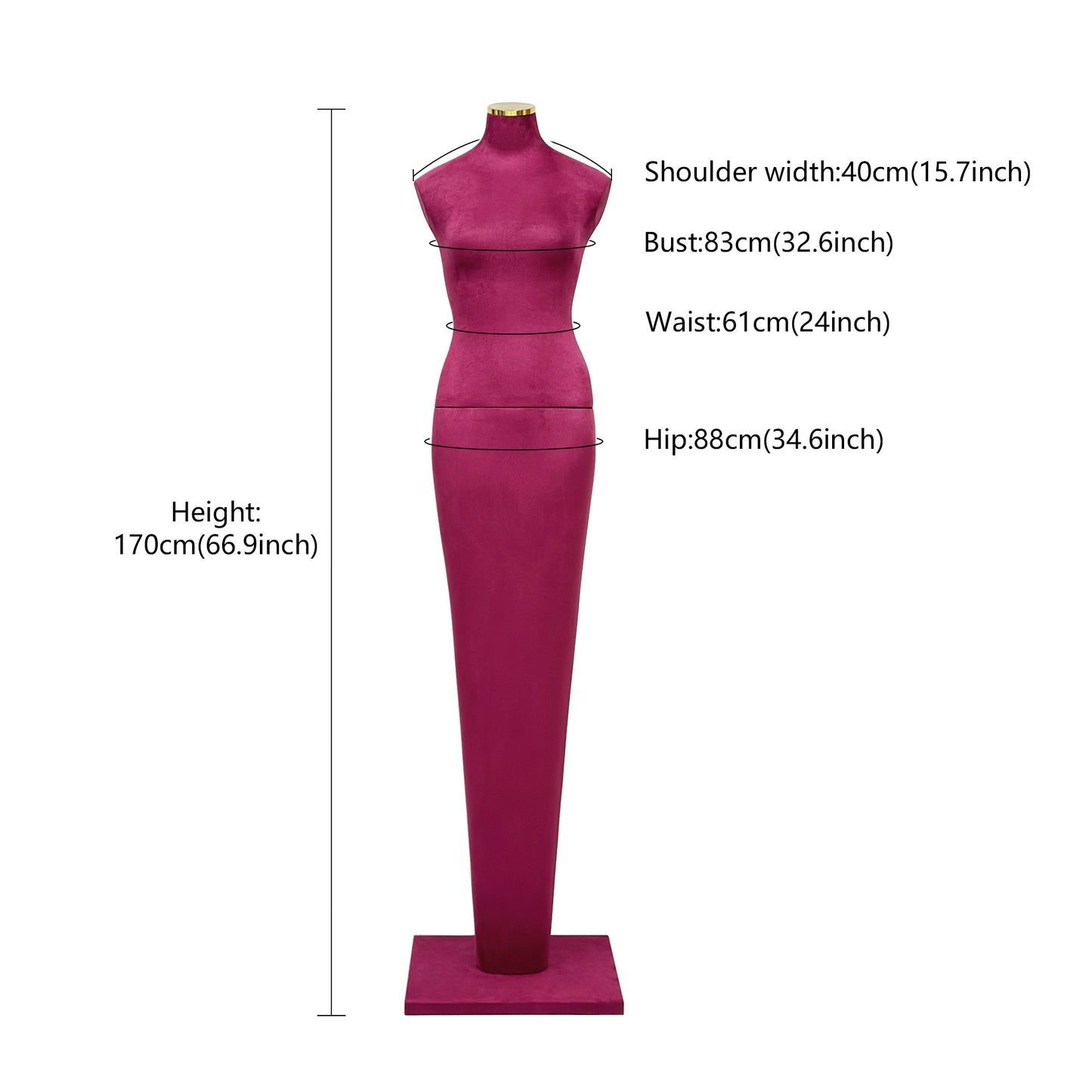 DE-LIANG Burgundy Suede Female Mannequin - Full Body Dress Form for Bridal Boutique