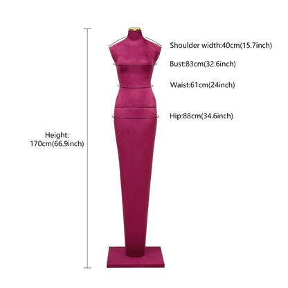 DE-LIANG Burgundy Suede Female Mannequin - Full Body Dress Form for Bridal Boutique