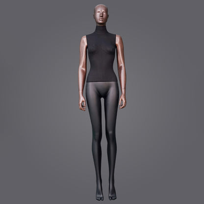 DE-LIANG Female Full Body Mannequin with Rose Gold Arms,Abstract Head Fiberglass Display Model,Black Fashion Boutique Window Display Mannequin for Clothing Stores