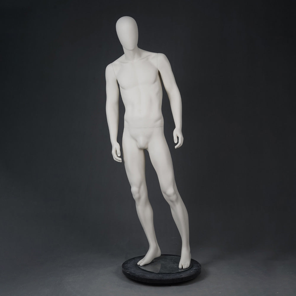 DE-LIANG Male Full Body Mannequins Set | White Fiberglass Dress Form Display with Adjustable Wooden Arms | Standing & Sitting Male Mannequin for Clothing Store Window Display