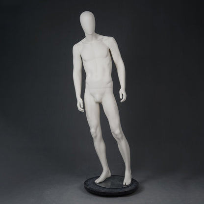 DE-LIANG Male Full Body Mannequins Set | White Fiberglass Dress Form Display with Adjustable Wooden Arms | Standing & Sitting Male Mannequin for Clothing Store Window Display