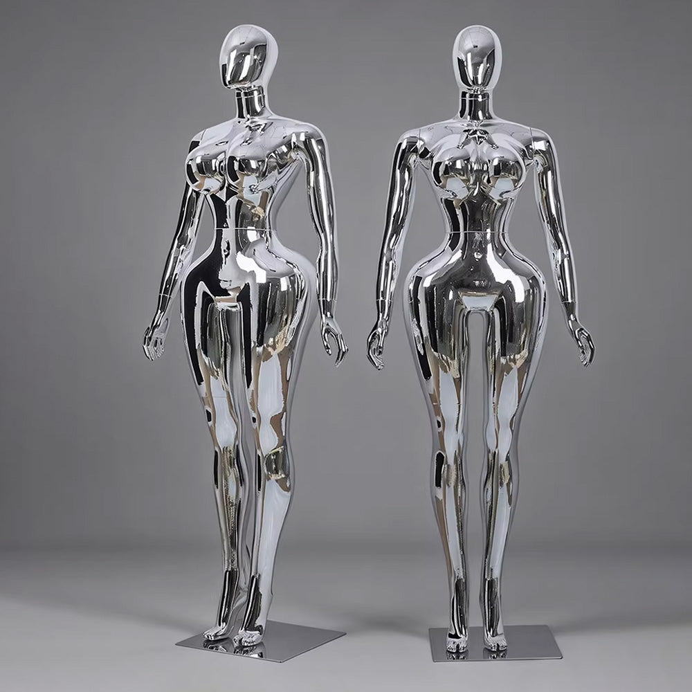 Professional Chrome Plated Female Mannequin - Full Body Dress Form Display Stand for Retail & Boutique