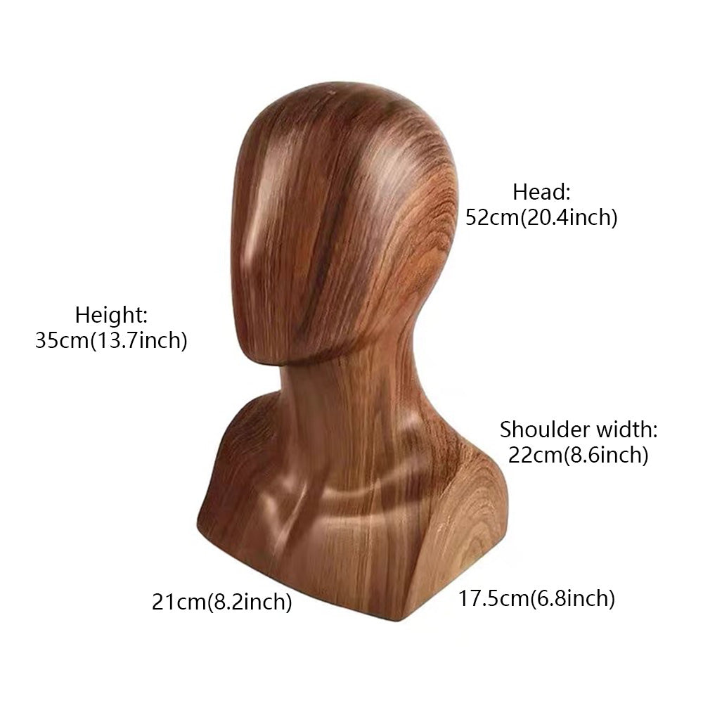 DE-LIANG Linen & Wooden Head Model Display Stand — Jewelry, Wig & Hat Display Mannequin Head | Boutique Countertop Mannequin Bust for Necklaces, Hats, Wigs & Accessories
