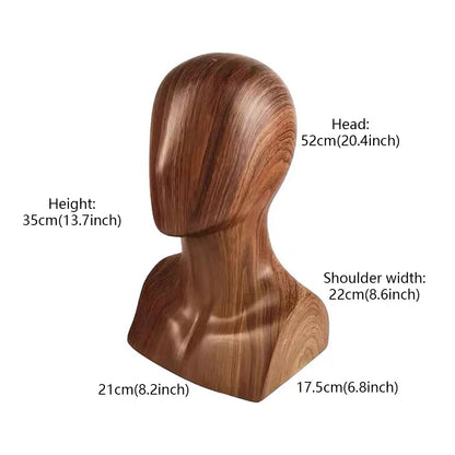 DE-LIANG Linen & Wooden Head Model Display Stand — Jewelry, Wig & Hat Display Mannequin Head | Boutique Countertop Mannequin Bust for Necklaces, Hats, Wigs & Accessories