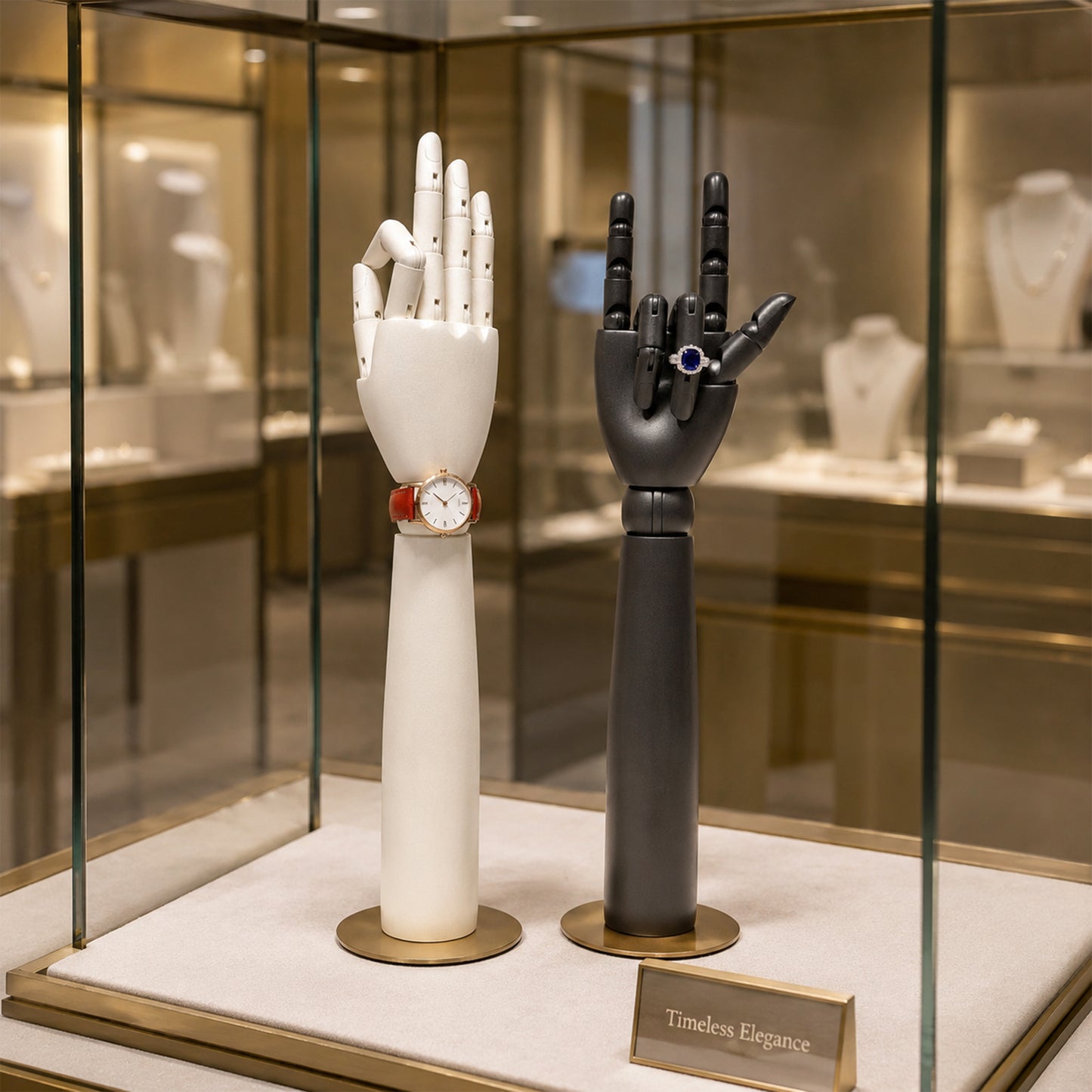 DE-LIANG Pearlescent Mannequin Head & Wooden Hand Display Set for Jewelry, Fashion & Retail