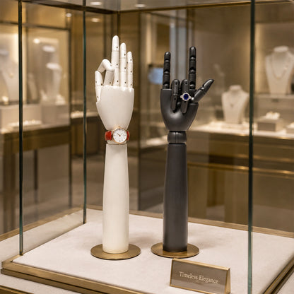 DE-LIANG Pearlescent Mannequin Head & Wooden Hand Display Set for Jewelry, Fashion & Retail