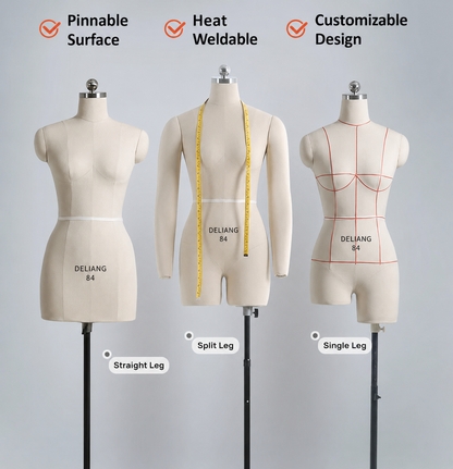 DE-LIANG Professional Female Dress Form - Half Body Pinnable Sewing Mannequin for Draping & Pattern Making With Base
