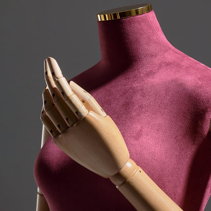 DE-LIANG Luxury Suede Female Mannequin with Articulated Wooden Arms - Modern Tapered Column Base for High-End Boutique & Couture Display
