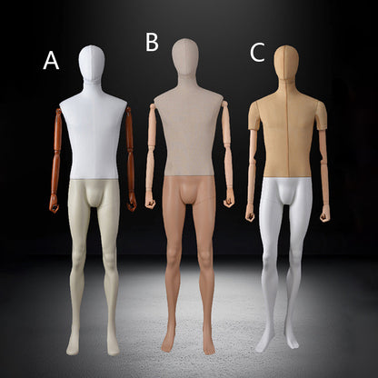 DE-LIANG Male Fabric Full Body Mannequin with Wooden Arms,Adjustable Tailor Dress Form Display Model for Clothing Stores, Suits, Window Fashion Display & Boutique Decoration