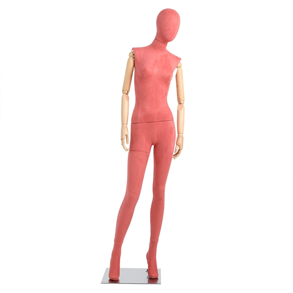 DE-LIANG Suede Female Full Body Mannequin with Wooden Arms,Coloful Fabric Dress Form Display Model for Clothing Stores