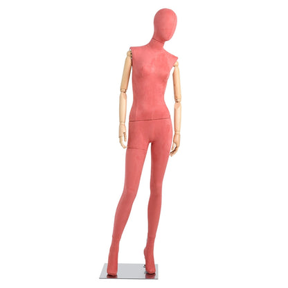 DE-LIANG Suede Female Full Body Mannequin with Wooden Arms,Coloful Fabric Dress Form Display Model for Clothing Stores