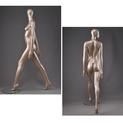 DE-LIANG Glossy Champagne Full Body Female Mannequins with Facial Features– Luxury Fiberglass Dress Form Display Dummy for Boutique Window, Clothing Store & Fashion Showcase