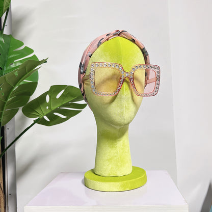 Luxury Pink Velvet Mannequin Head, Wig Mannequin Head female yellow orange suede cloth headpiece jewelry head block dress form model dummy DeLiangDressForms