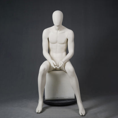 DE-LIANG Male Full Body Mannequins Set | White Fiberglass Dress Form Display with Adjustable Wooden Arms | Standing & Sitting Male Mannequin for Clothing Store Window Display