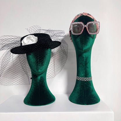 Luxurious Green Velvet Head Model, Fully Pinnable Cloth Head Mannequin, Head Hat Stand/Display, lace Head Wig Stand, Hat Rack w/ Fabric DLB38-VGR/DLB45-VGR/DLB50-VGR DE-LIANG