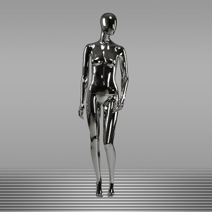 DE-LIANG Silver Plated Female Full Body Mannequins,Realistic Fiberglass Dress Form Display for Clothing Stores, Window Displays