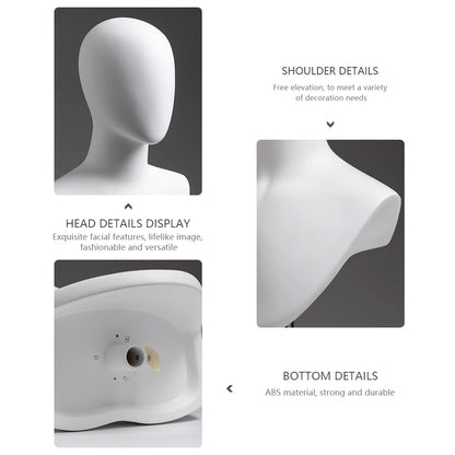 DE-LIANG Maniquí de cabeza femenina blanca con hombros, cabeza de maniquí ajustable para pelucas, sombreros y accesorios, soporte de exhibición de fibra de vidrio con hombros para exhibiciones en boutiques y tiendas.