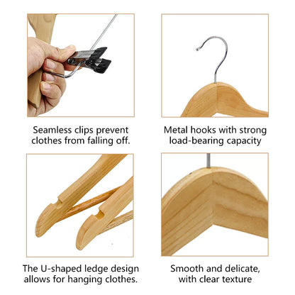 DE-LIANG Kids Solid Wood Hangers with Clips | Non-Slip Children's Closet Hangers Ages 2–8