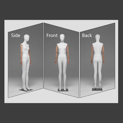 DE-LIANG Female Full / Half Body Mannequin with Adjustable Wooden Arms,Dress Form Display Torso with Metal Stand,Linen & White Finish Display Mannequins for Clothing Store