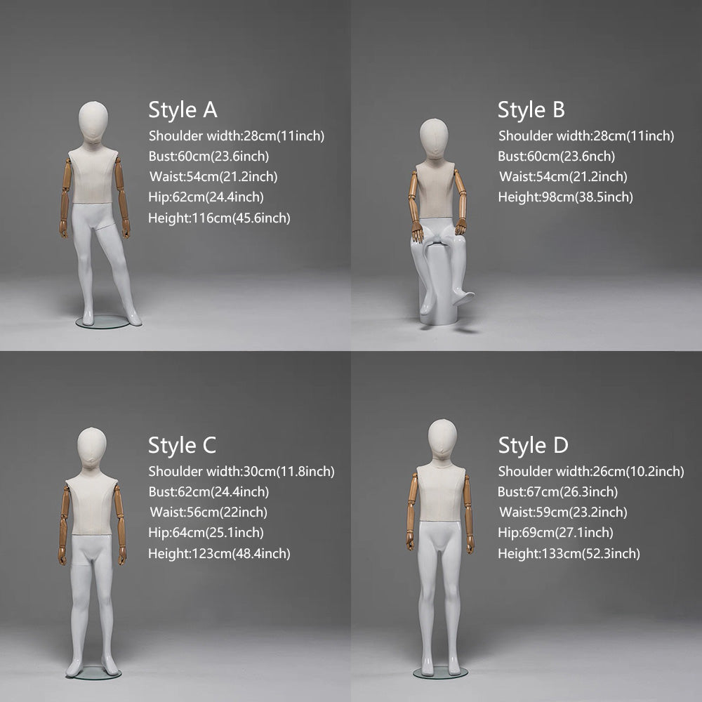 Kids Full Body Mannequin,Fabric Wrapped Torso Painted Legs Wooden Arms