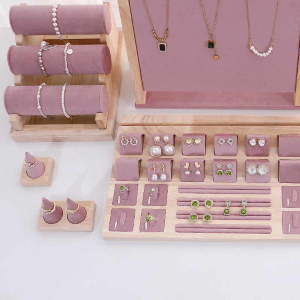 DE-LIANG Pink Velvet Jewelry Display Stand Set – Perfect for Jewelry Stores & Boutiques