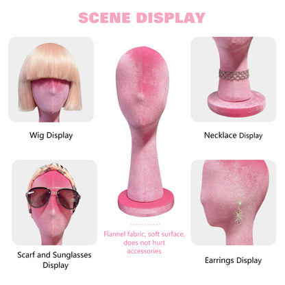 Luxurious Pink Velvet Head Model, Fully Pinnable Cloth Head Mannequin, Head Hat Stand/Display, lace Head Wig Stand, Hat Rack w/ Fabric DLA45-VPK/DLA38-VPK/DLA50-VPK DE-LIANG