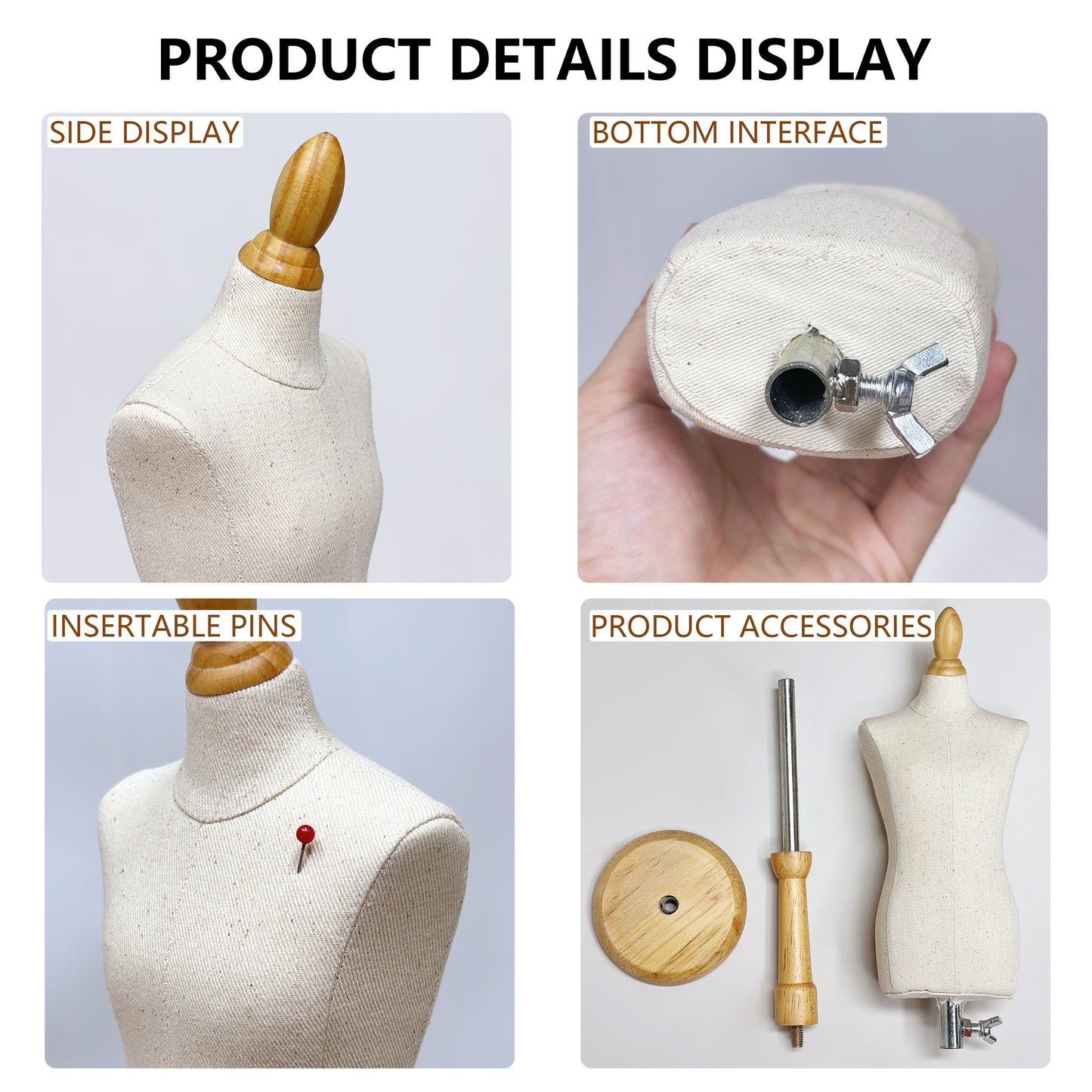 DE-LIANG 1/4 Scale Male Dress Form – Fully Pinnable Mini Mannequin with Wooden Base and Assembly Tools, Dressmaker dummy (not adult size)