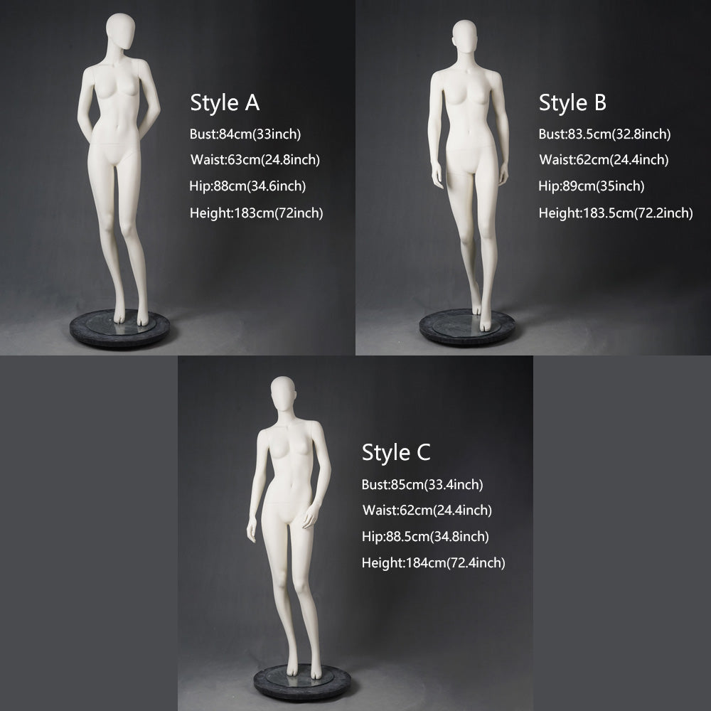 DE-LIANG Full Body Female Mannequins,Matte White Fiberglass Realistic Dress Form Display,Standing Window Display Model for Clothing Stores, Boutiques & Fashion Exhibitions
