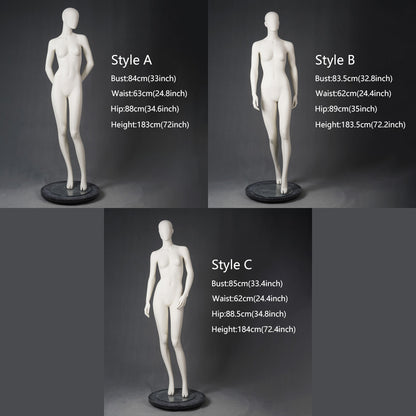 DE-LIANG Full Body Female Mannequins,Matte White Fiberglass Realistic Dress Form Display,Standing Window Display Model for Clothing Stores, Boutiques & Fashion Exhibitions