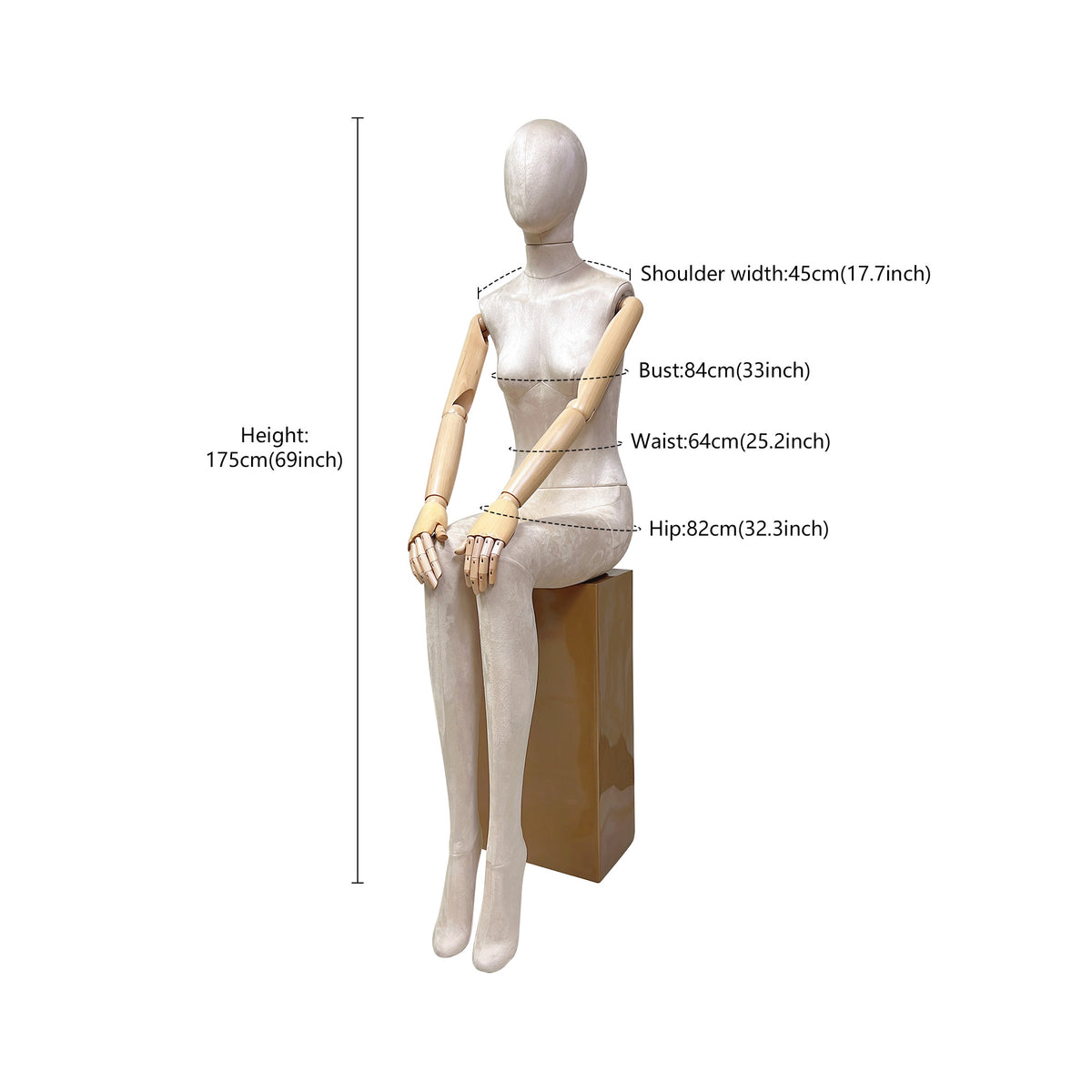 Luxury Adult Female Full Body Mannequin,Full Body Velvet Fabric Display Model Props,Women Flat Shoulder Dress Form Torso for Clothing Store De-Liang Dress Forms