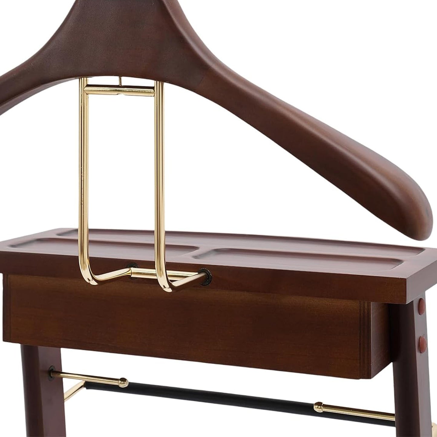 DE-LIANG Solid Wood Suit Valet Stand - Luxury Coat Hanger Rack with Brass Accents