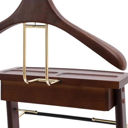 DE-LIANG Solid Wood Suit Valet Stand - Luxury Coat Hanger Rack with Brass Accents