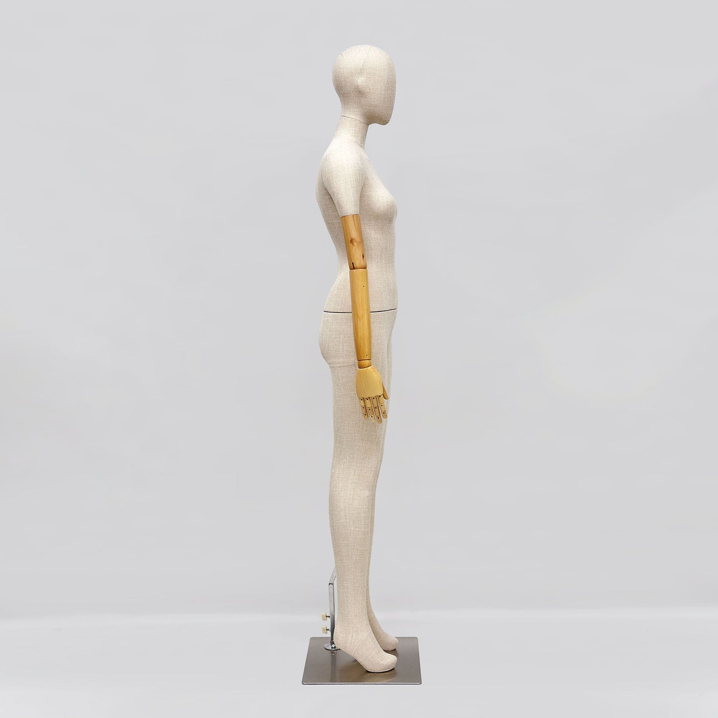 Luxury Female Male Full Body Bamboo Beige Linen Display Mannequin with Fiberglass Short Arms Maniquin Vintage,Jewelry bust display 1 pcs