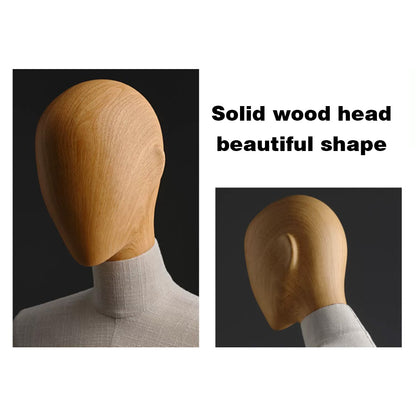 DE-LIANG Female Half Body Mannequin,Linen Display Mannequin with Wooden Head Model for Fashion Cloth Dressmaker Dummy,Model Props Shot Dummy DL0069 De-Liang Dress Forms