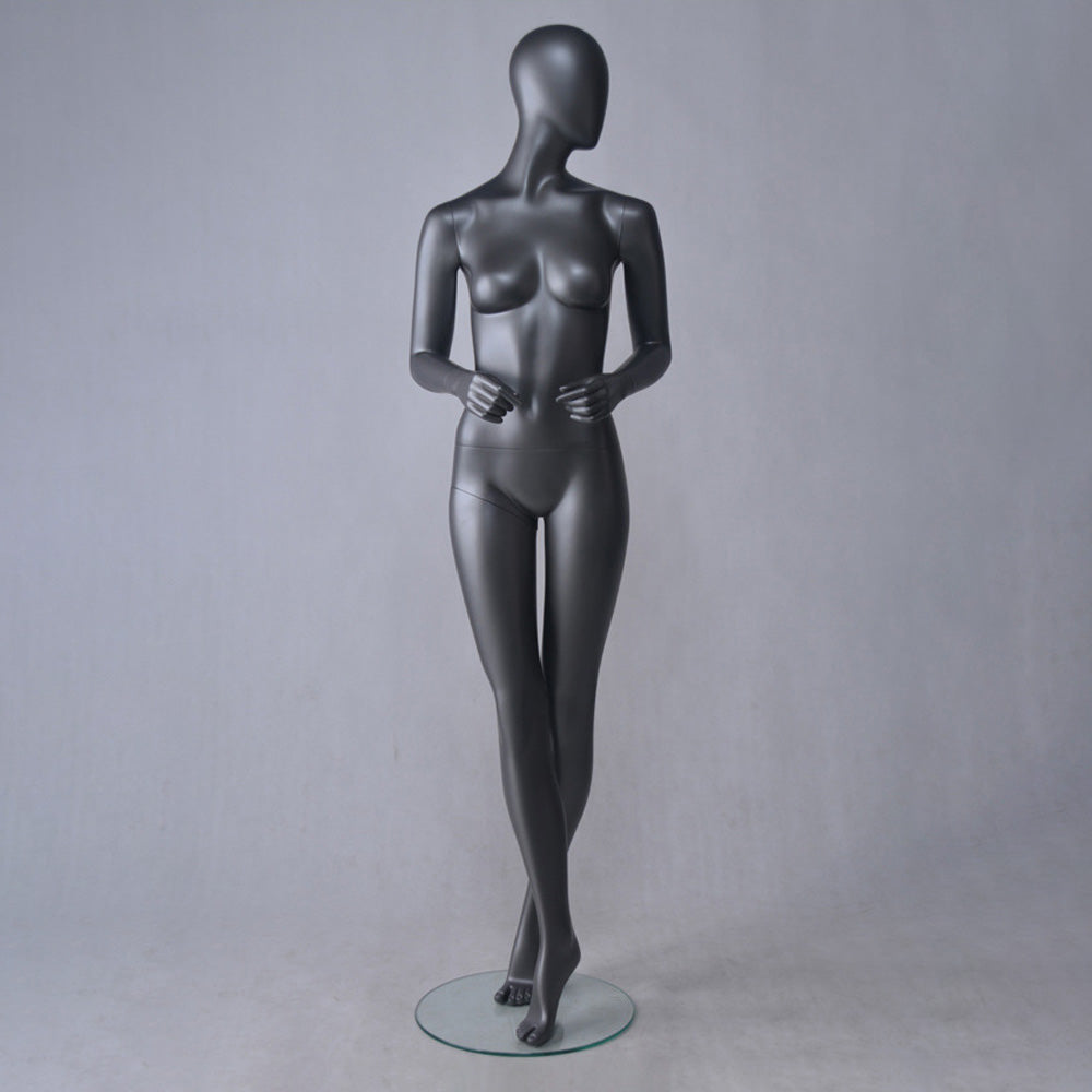 DE-LIANG Matte Black Female Full Body Mannequin Set,Realistic Fiberglass Dress Form Display Model for Clothing Stores, Fashion Boutiques & Window Displays