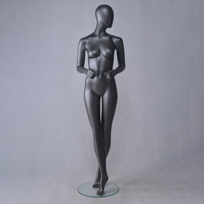 DE-LIANG Matte Black Female Full Body Mannequin Set,Realistic Fiberglass Dress Form Display Model for Clothing Stores, Fashion Boutiques & Window Displays