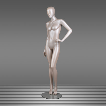 DE-LIANG Glossy Champagne Gold Female Full Body Mannequin Set, Realistic Fiberglass Standing & Sitting Display Models for Clothing Stores, Window Fashion Display, Boutique Dress Form Props