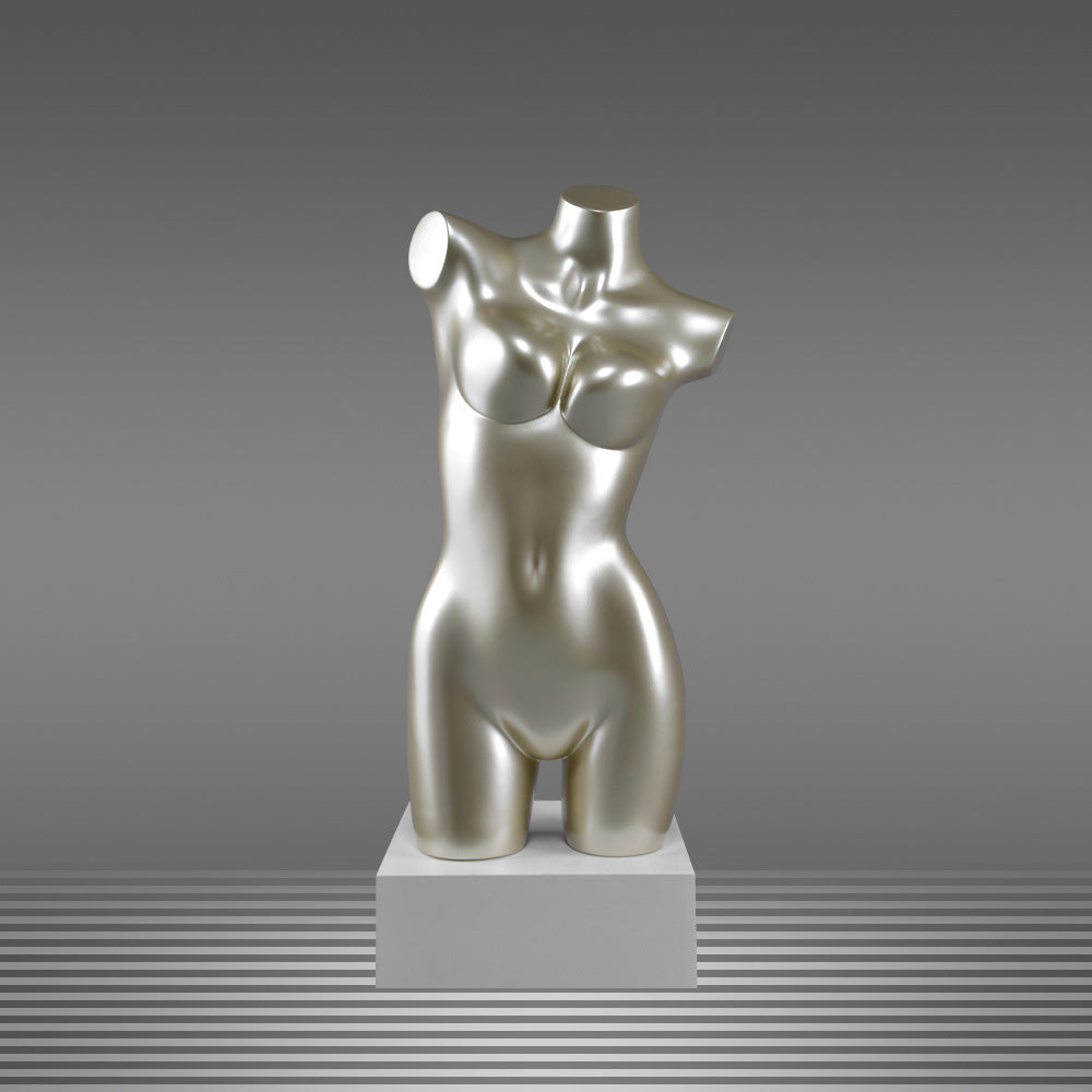 DE-LIANG Female Torso Mannequin Display Set,Half Body Dress Form Collection,White & Gold Finish Retail Display Forms for Clothing Store