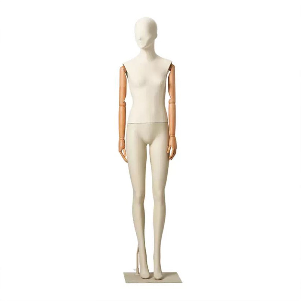 DE-LIANG Realistic Female Full Body Mannequin Dress Form,Upper Body Wraping Linen Fabric Bottom Painting Leg,White Beige Mannequin Female Full Body Model,Female Full Body Display Mannequin