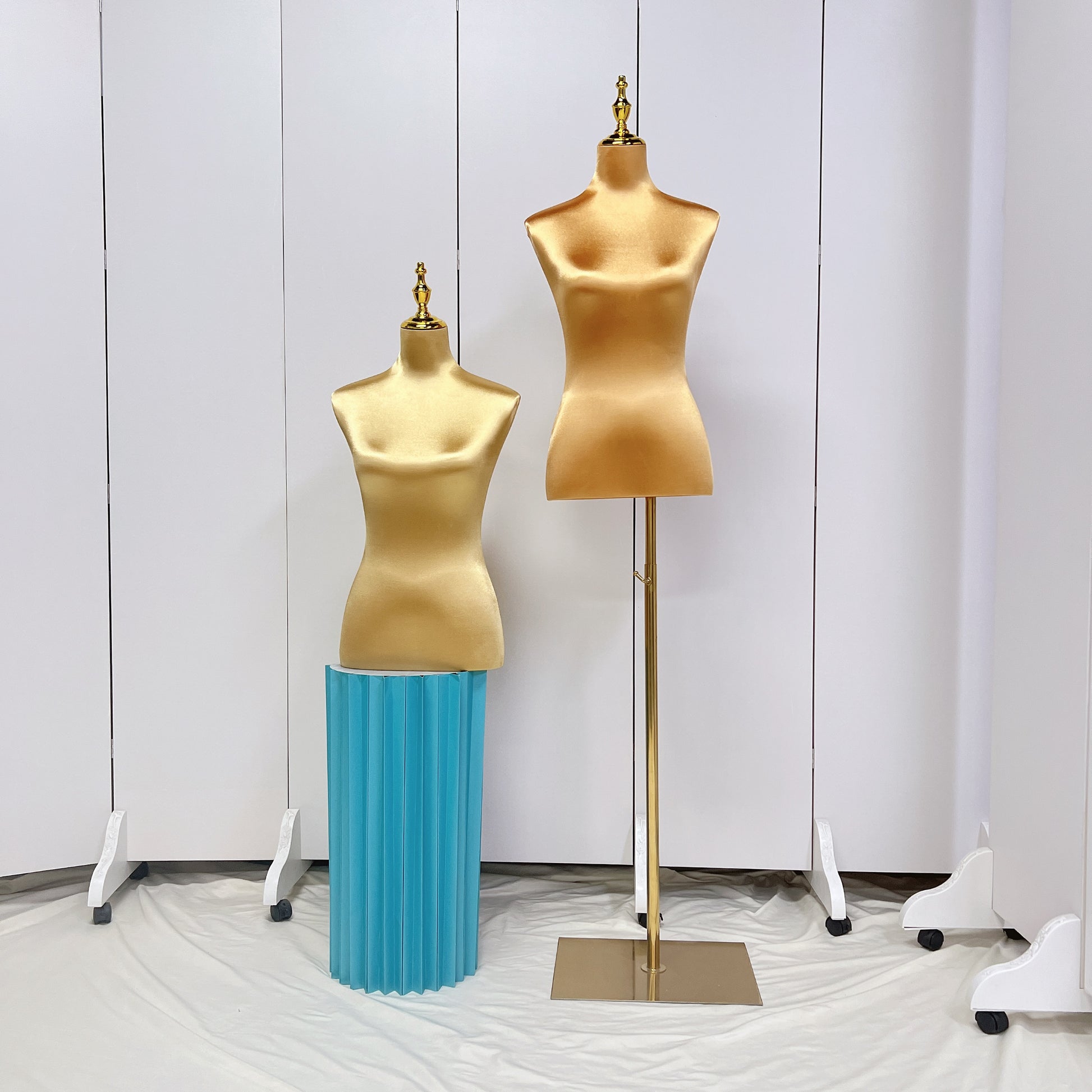 Clearance Satin Female Half Body Mannequin, Adjustable Women Silk Dress form Torso, Clothing Model Props,Lady Display Form with Golden Base DE-LIANG