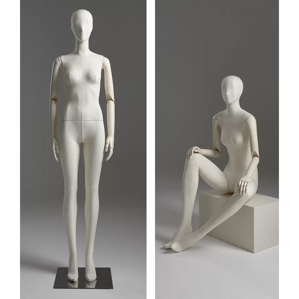 Sculpted Fabric Female Mannequin with Wooden Arms