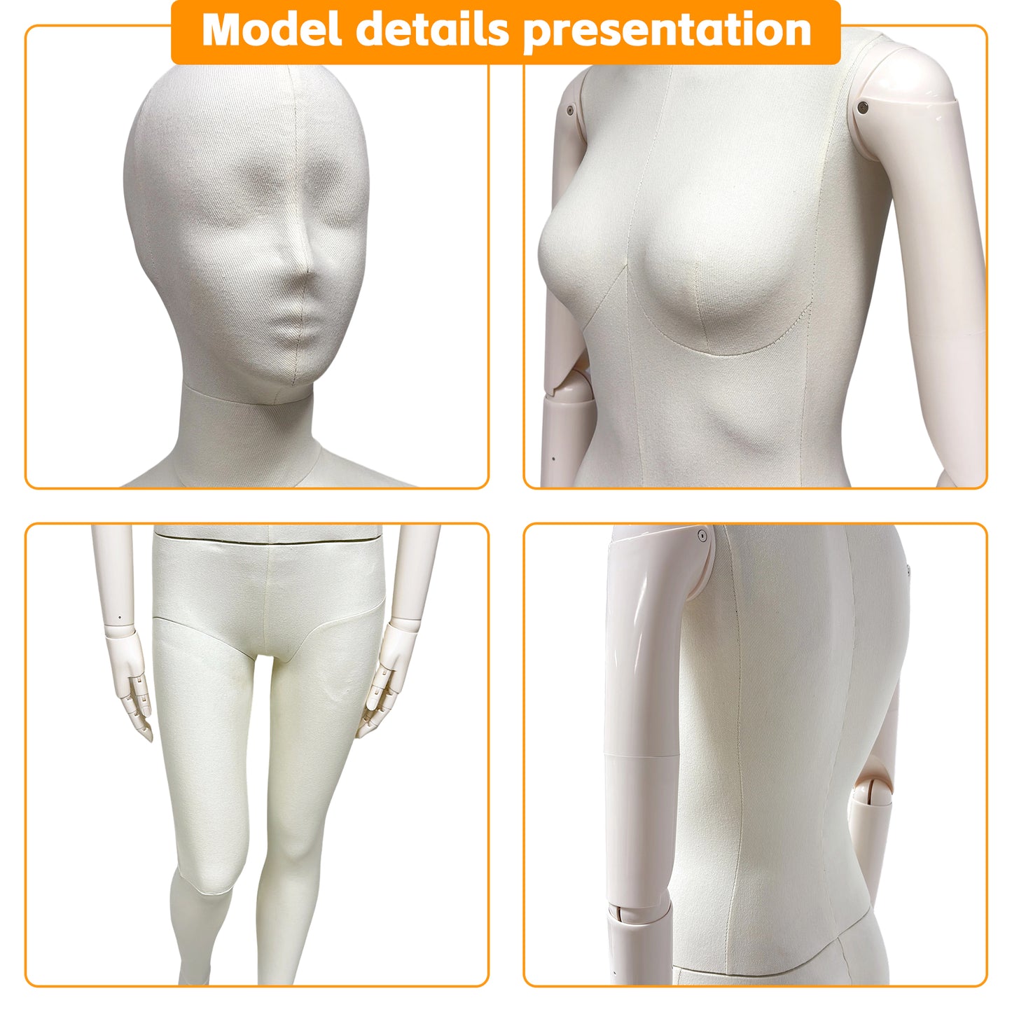 DE-LIANG Luxury Full Body Female Mannequin Set,Fabric Covered Retail Display Mannequins with Arms & Metal Base,Window Display, Boutique Clothing Form, Retail Visual Merchandising