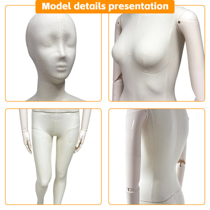DE-LIANG Luxury Full Body Female Mannequin Set,Fabric Covered Retail Display Mannequins with Arms & Metal Base,Window Display, Boutique Clothing Form, Retail Visual Merchandising