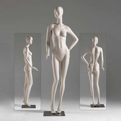 DE-LIANG Face Full Body Female Mannequins,Skin Color Display Fiberglass Dress Form with Torso Display, Modern Posing Mannequin for Fashion Boutiques & Window Displays DL0188