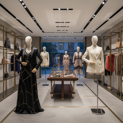 Boutique-display-mannequin-with-adjustable-gold-base