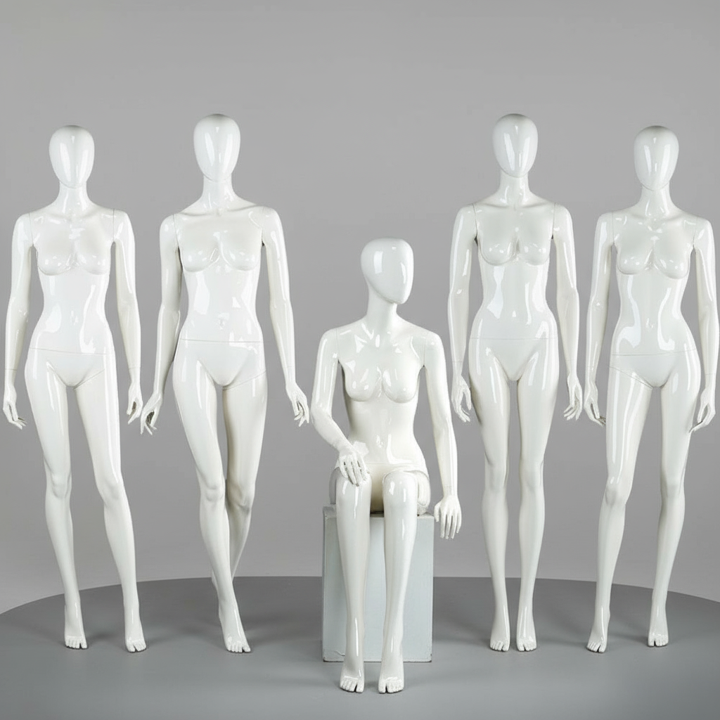 DE-LIANG Female Full Body Mannequins,Glossy White Fiberglass Realistic Dress Form