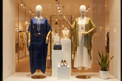 加大码竹节麻模特橱窗展示场景图