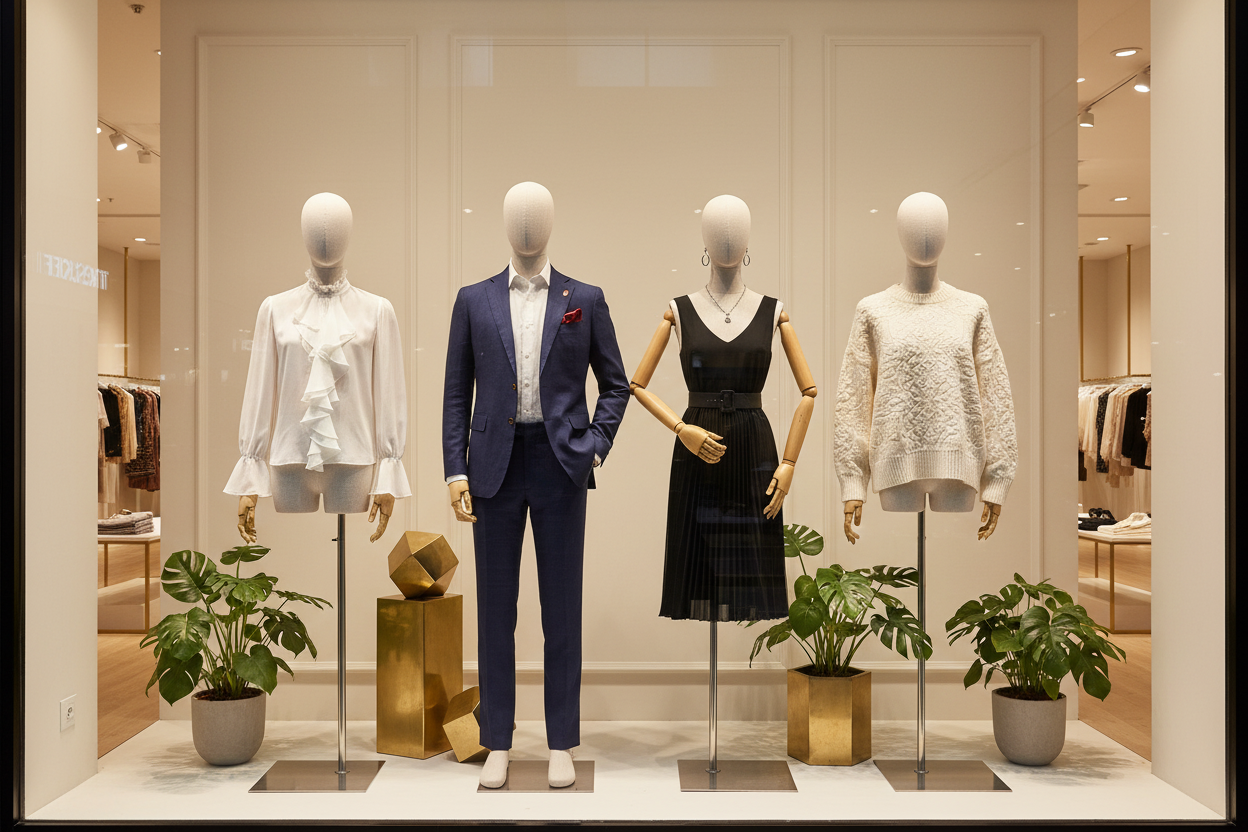 竹节麻模特中高端橱窗展示场景图