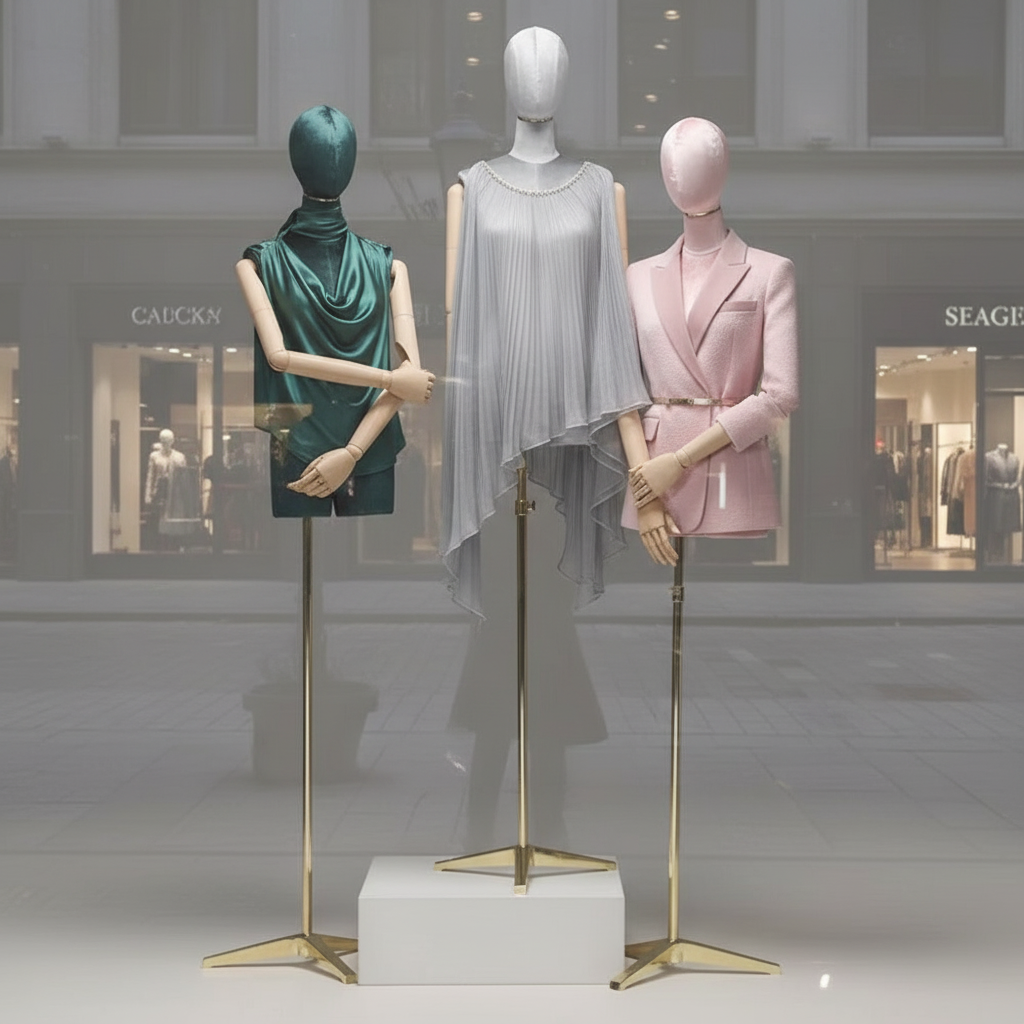 DE-LIANG Female Half Body Mannequin with Head & Wooden Arms