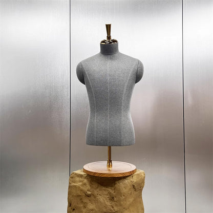 Luxury Clothing Store Female/Male Half Body Mannequin,Gray Dress Form Fabric Suit Pants Rack Display,Half Body Torso With Golden Cross Base